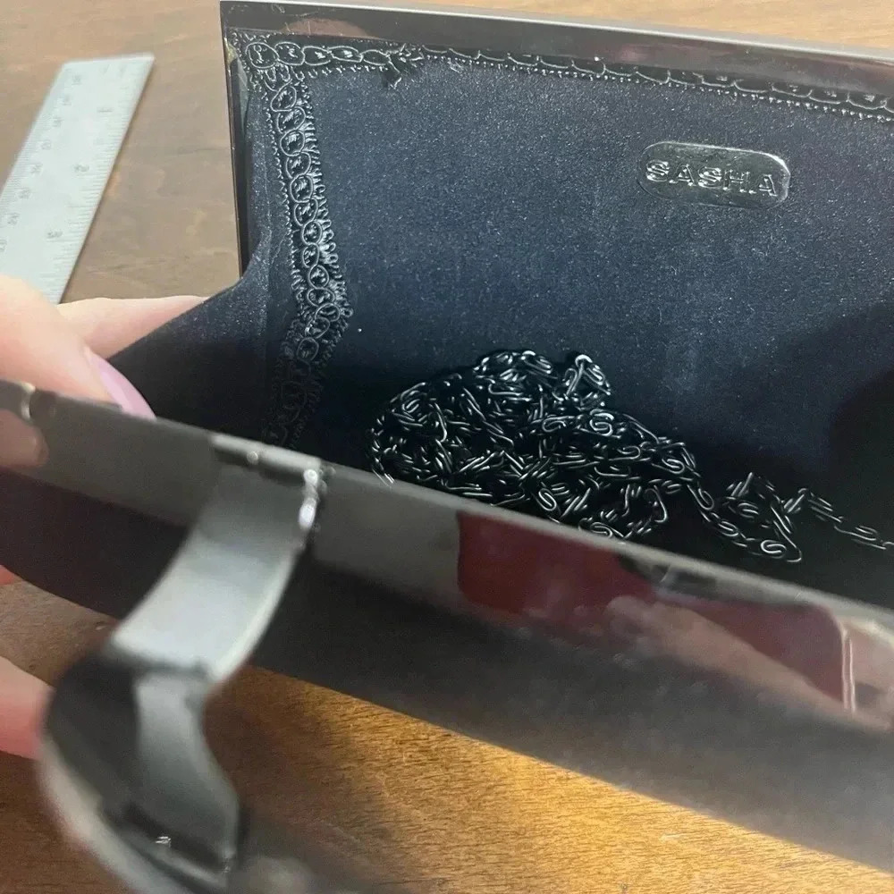 🌜 Sasha Black Satin and Rhinestone Evening Bag‎ - Picture 5 of 13
